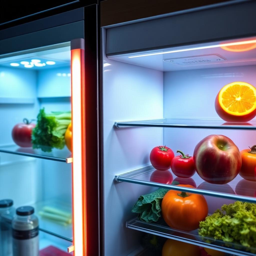 Detail of luxury built-in refrigerator with polished brass hardware